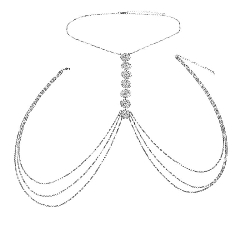 Колие за тяло с резбован мотив на цвете, капковиден дизайн, електроплатена сплав, дамски народен стил