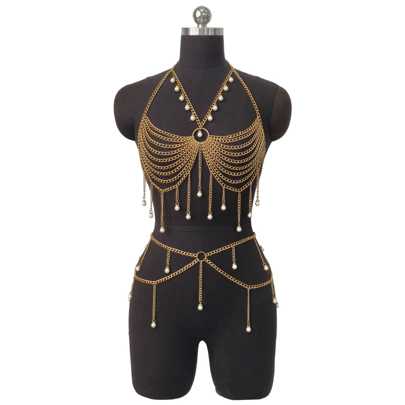 Комплект телесни вериги за тяло (метална гръдна верига; сценичен аксесоар за дамски изяви; сезон лято 2025)