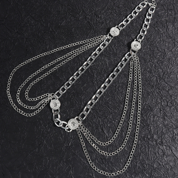 Унисекс метална поясна верига с ресни и монети от двете страни, телесна верига за ризи и рокли, Yanqi