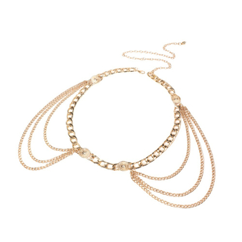 Унисекс метална поясна верига с ресни и монети от двете страни, телесна верига за ризи и рокли, Yanqi