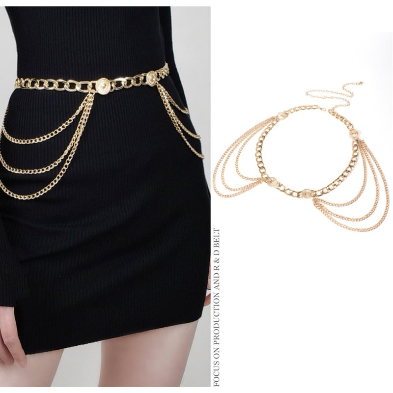 Унисекс метална поясна верига с ресни и монети от двете страни, телесна верига за ризи и рокли, Yanqi