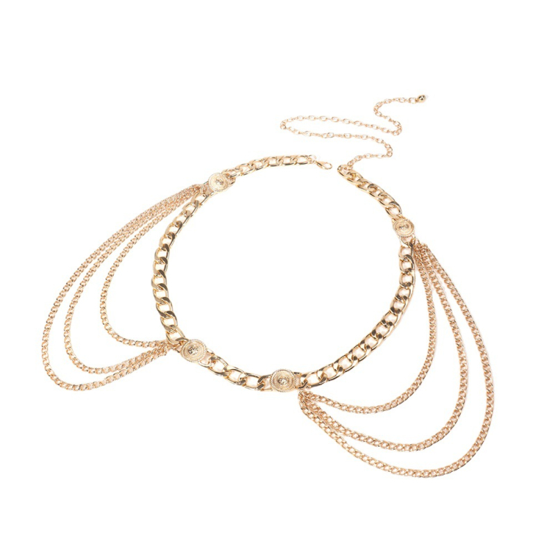 Унисекс метална поясна верига с ресни и монети от двете страни, телесна верига за ризи и рокли, Yanqi