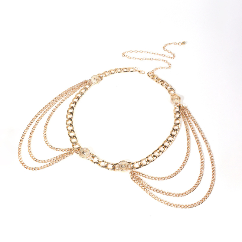 Унисекс метална поясна верига с ресни и монети от двете страни, телесна верига за ризи и рокли, Yanqi