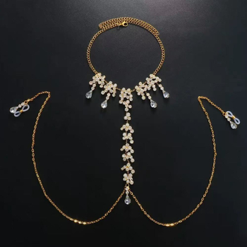 Халтер за деколте със снежинка кристали, верига за зърна и висулка във форма капка вода – нощен клуб стил