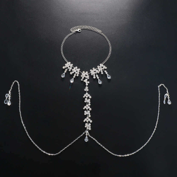 Халтер за деколте със снежинка кристали, верига за зърна и висулка във форма капка вода – нощен клуб стил