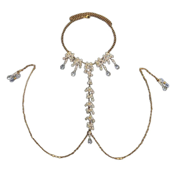 Халтер за деколте със снежинка кристали, верига за зърна и висулка във форма капка вода – нощен клуб стил