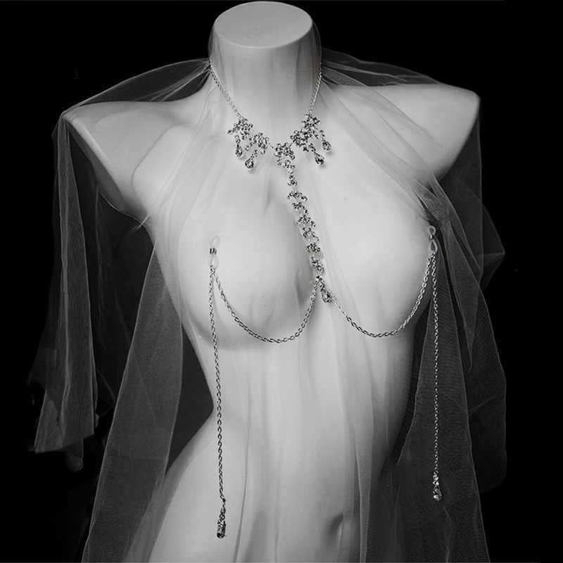 Халтер за деколте със снежинка кристали, верига за зърна и висулка във форма капка вода – нощен клуб стил