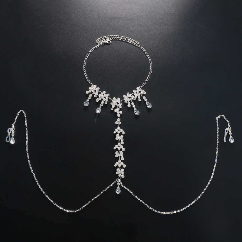 Халтер за деколте със снежинка кристали, верига за зърна и висулка във форма капка вода – нощен клуб стил