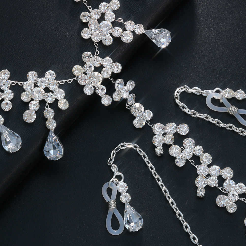 Халтер за деколте със снежинка кристали, верига за зърна и висулка във форма капка вода – нощен клуб стил