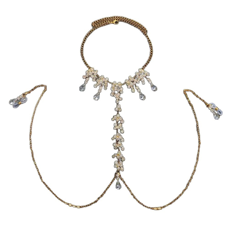 Халтер за деколте със снежинка кристали, верига за зърна и висулка във форма капка вода – нощен клуб стил