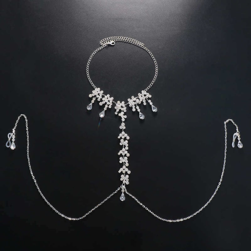 Халтер за деколте със снежинка кристали, верига за зърна и висулка във форма капка вода – нощен клуб стил