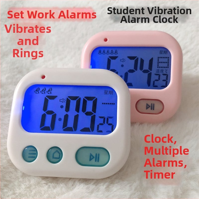 Настолен часовник с вибрационен будилник, безшумен режим и подсветка, функция за събуждане (батерийно захранване; корпус: пластмаса; циферблат: ABS пластмаса; стил: прост)