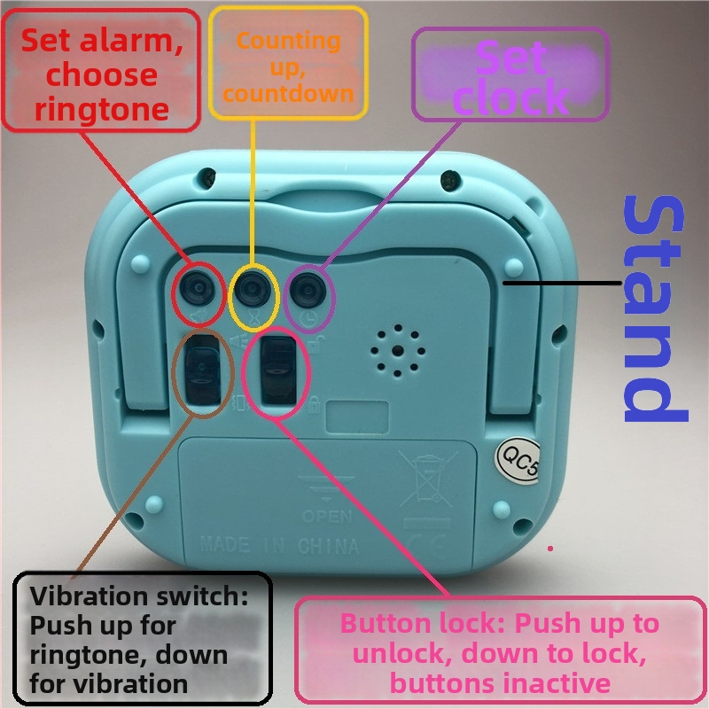 Настолен часовник с вибрационен будилник, безшумен режим и подсветка, функция за събуждане (батерийно захранване; корпус: пластмаса; циферблат: ABS пластмаса; стил: прост)