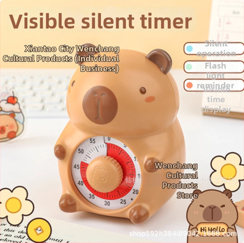 Snap капибара визуален безшумен таймер за ученици – механично движение, числов дисплей, мультяшен корпус, хронограф, ръчно задвижване