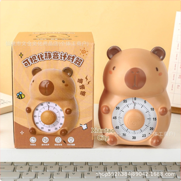 Snap капибара визуален безшумен таймер за ученици – механично движение, числов дисплей, мультяшен корпус, хронограф, ръчно задвижване