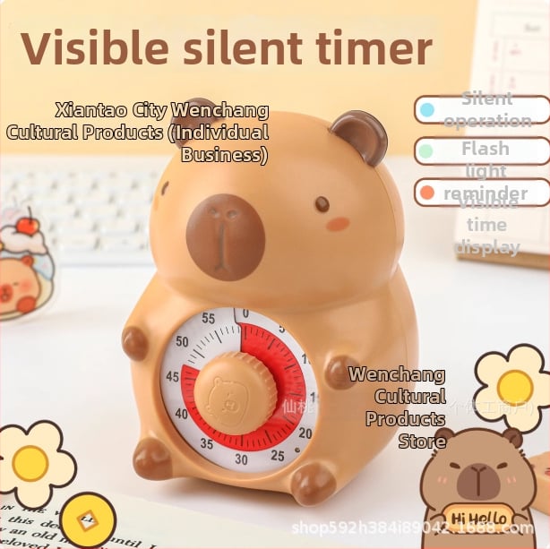 Snap капибара визуален безшумен таймер за ученици – механично движение, числов дисплей, мультяшен корпус, хронограф, ръчно задвижване