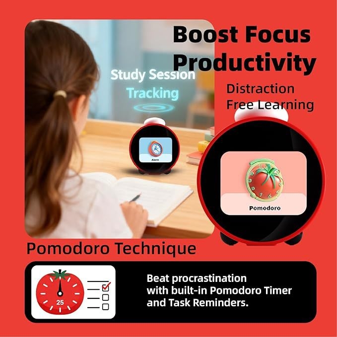 Будилник с AI гласово управление за ученици, двустранен LCD дисплей, презареждаем, ABS корпус, дебелина 15 мм+