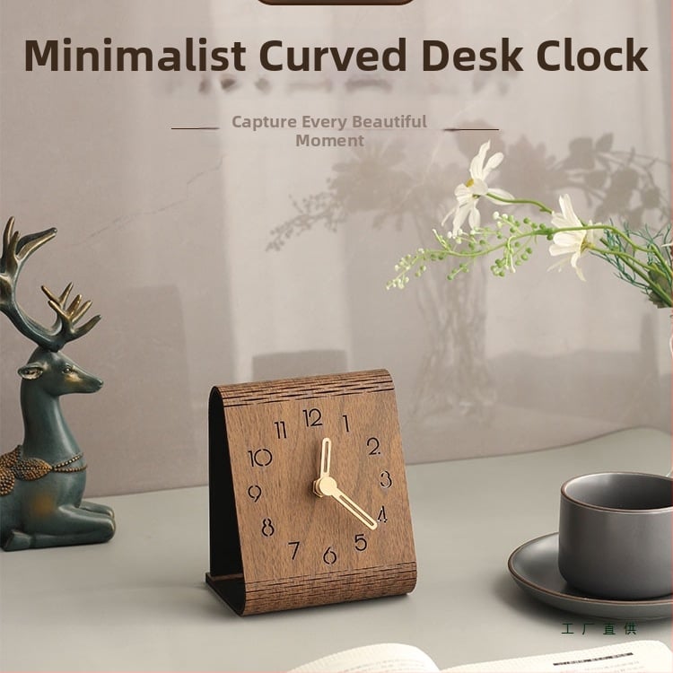Настолен часовник – Безшумен, дървен корпус, циферблат с закалено стъкло, захранване с батерии, аналогов дисплей