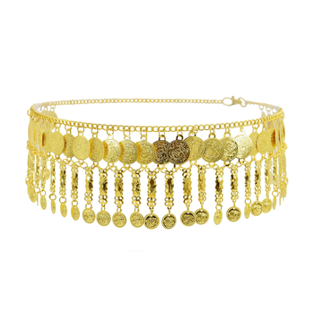 Бохемска сплав монетна пискюлна талияна верига за тяло, за танц на корема, дължина 105 см, ширина 9 см, еднокръгла презрамка