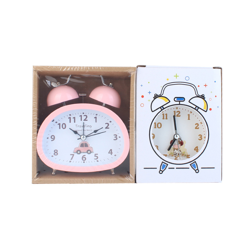 Будилник - кръгъл метален настолен часовник с LED цифри, кварцов механизъм, работа на батерии, карикатурен стил