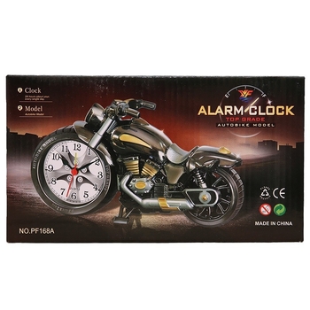 PF168C Златен мотоциклет будилник - модерен и креативен, аналогов дисплей, батерийно захранване, движение със скокове на секундите, пластмасов корпус и пластмасов циферблат