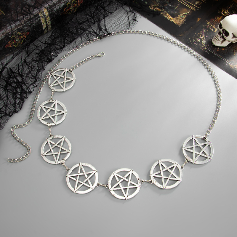 Талийна верига в стил готик хип-хоп, кръгла звезда с прорези и геометрична тяло верига; метал, унисекс, персонализираема