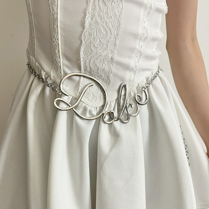 Верижка за талия за жени с бахрома и буквен дизайн — метална, дължина 80–100 см, ширина 1 см, двойно коланче