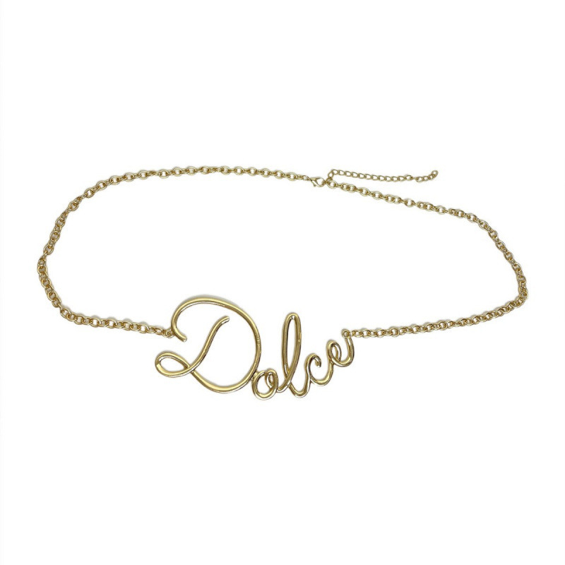 Верижка за талия за жени с бахрома и буквен дизайн — метална, дължина 80–100 см, ширина 1 см, двойно коланче