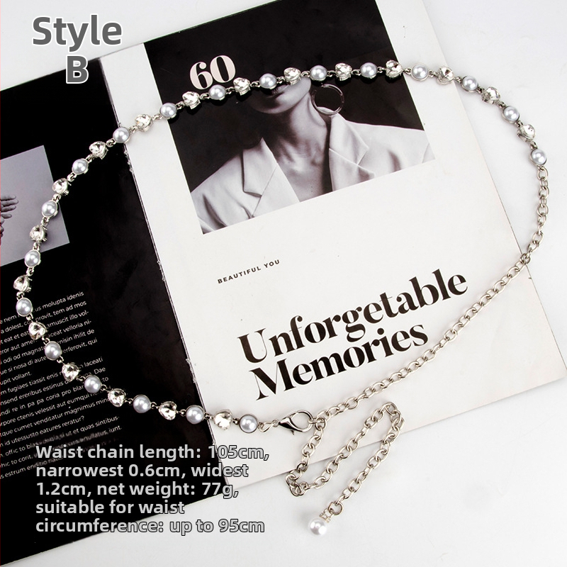 Дамска талийна верига с декоративни перли и кристали, метал, модерен стил, единичен обхват на колана, възможност за персонализация