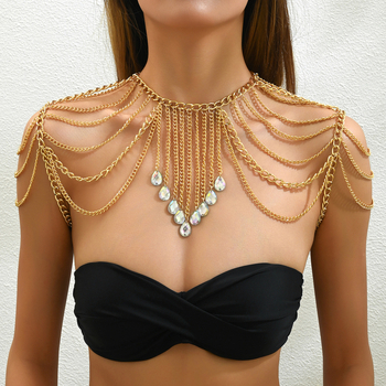 Многослоен синджир за рамо с пискюли – клубна бижутерия HK0018, зима 2024