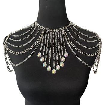 Многослоен синджир за рамо с пискюли – клубна бижутерия HK0018, зима 2024