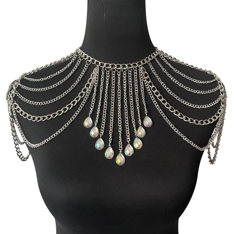 Многослоен синджир за рамо с пискюли – клубна бижутерия HK0018, зима 2024