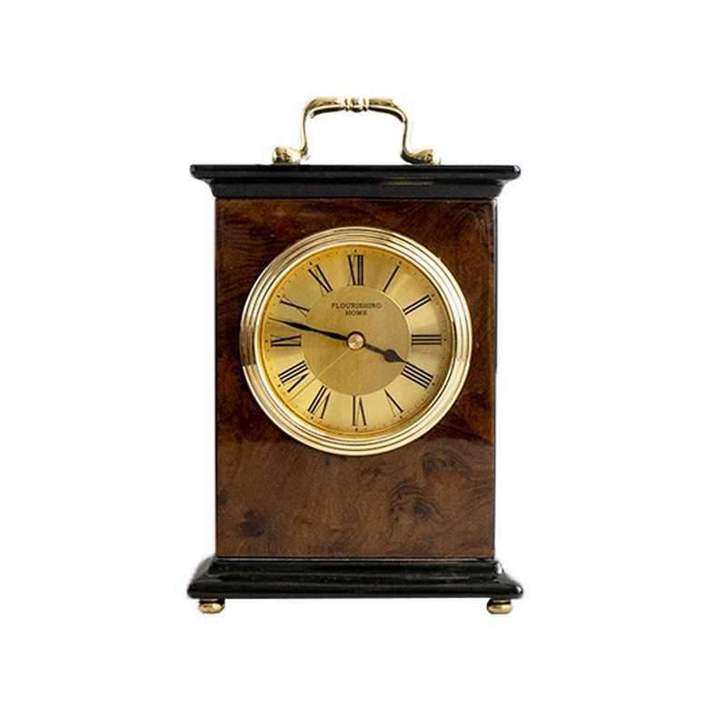 Будилник от масивно дърво, ретро настолен часовник в стил Китай, дневна декорация, тих и модерен дизайн (електронен механизъм, аналогов дисплей, захранване с батерии, дървен корпус, метален циферблат)