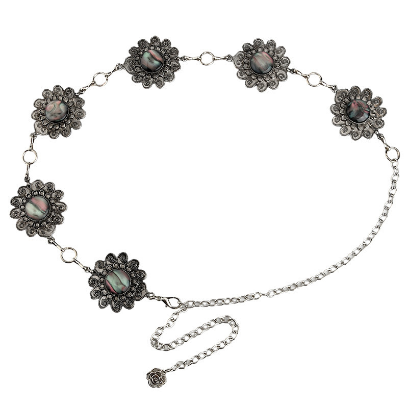 Метален талиев колан за жени, богемен ретро дизайн с големи цветя, есенно 2024 издание, персонализация налична