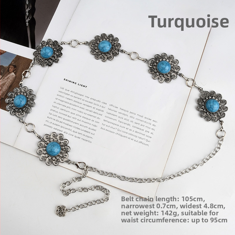 Метален талиев колан за жени, богемен ретро дизайн с големи цветя, есенно 2024 издание, персонализация налична