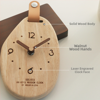 Настолен часовник Ak-g01s, масивно дърво, овална форма, механизъм с плавен ход на секундата, батерийно захранване, възможност за печат на лого