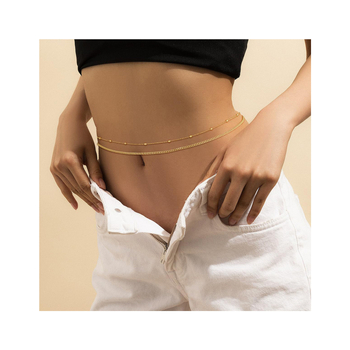 Талиева верижка от неръждаема стомана с 18K покритие, клип с кръст и топчеста верига, двойна геометрична бижу за тялото