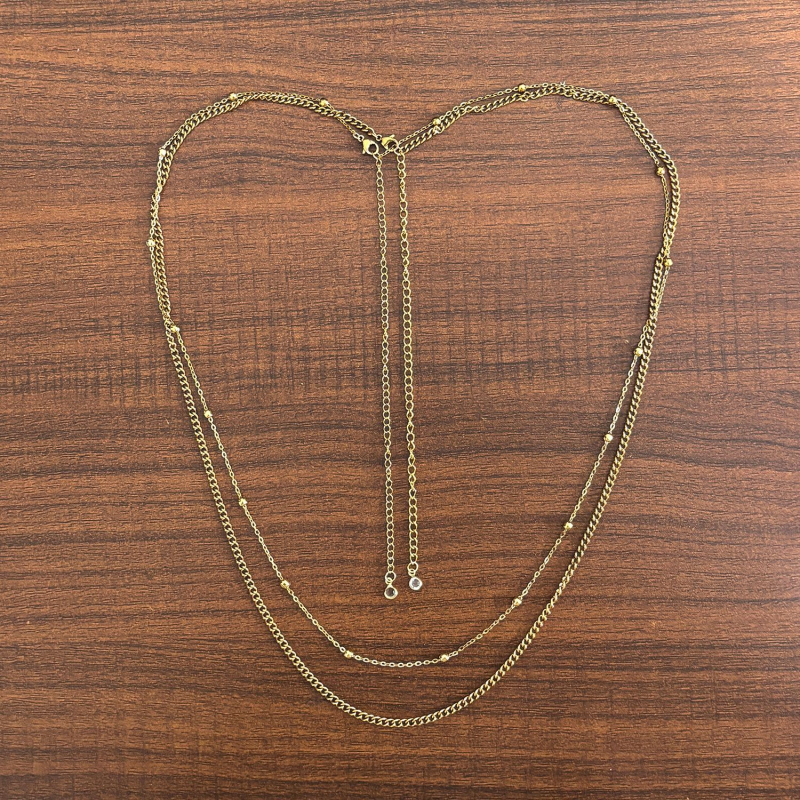 Талиева верижка от неръждаема стомана с 18K покритие, клип с кръст и топчеста верига, двойна геометрична бижу за тялото