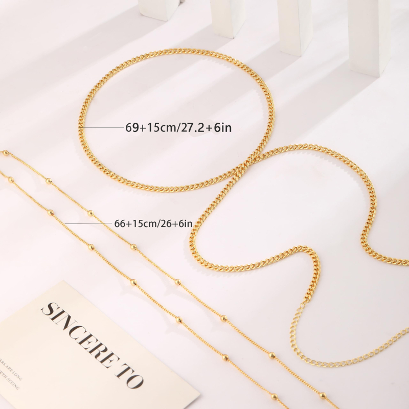 Талиева верижка от неръждаема стомана с 18K покритие, клип с кръст и топчеста верига, двойна геометрична бижу за тялото