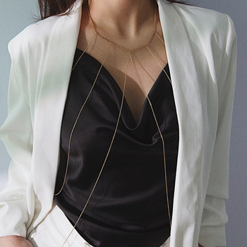 Женска многослойна пискюлна верига за тяло с куха метална верига за бюст, електроплакирана, капковидна форма