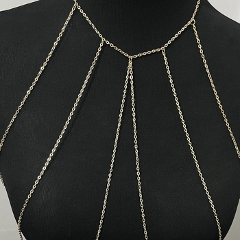 Женска многослойна пискюлна верига за тяло с куха метална верига за бюст, електроплакирана, капковидна форма