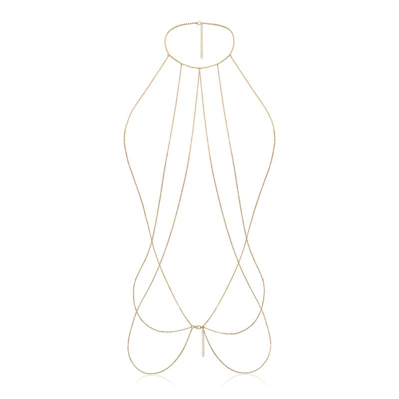 Женска многослойна пискюлна верига за тяло с куха метална верига за бюст, електроплакирана, капковидна форма