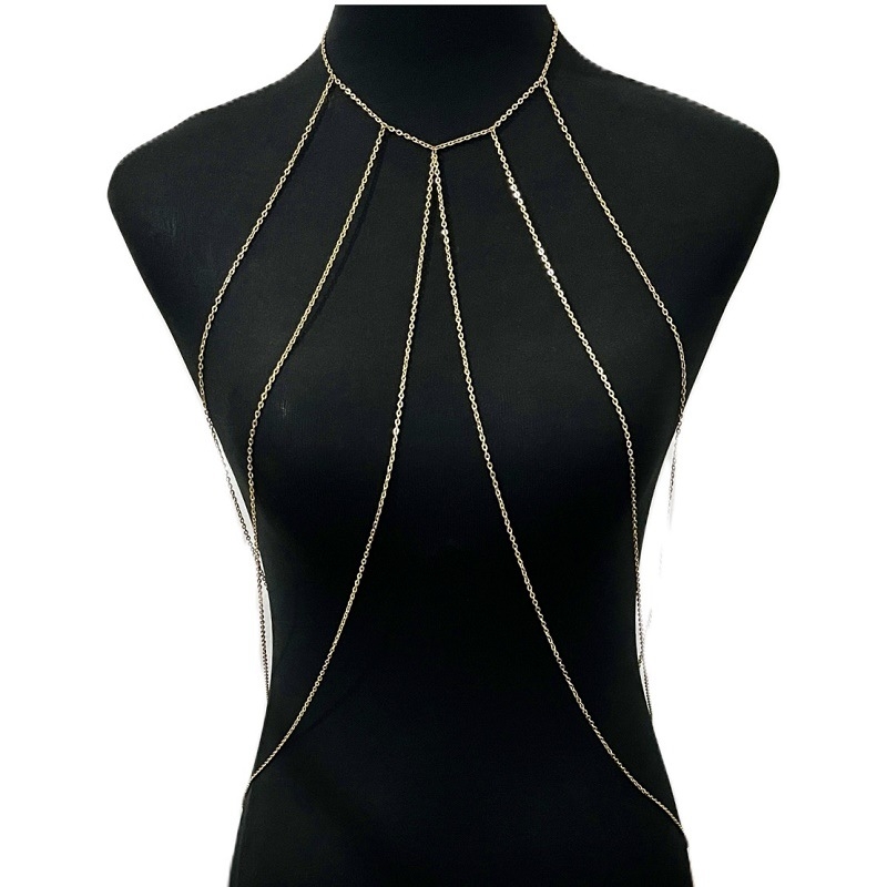 Женска многослойна пискюлна верига за тяло с куха метална верига за бюст, електроплакирана, капковидна форма