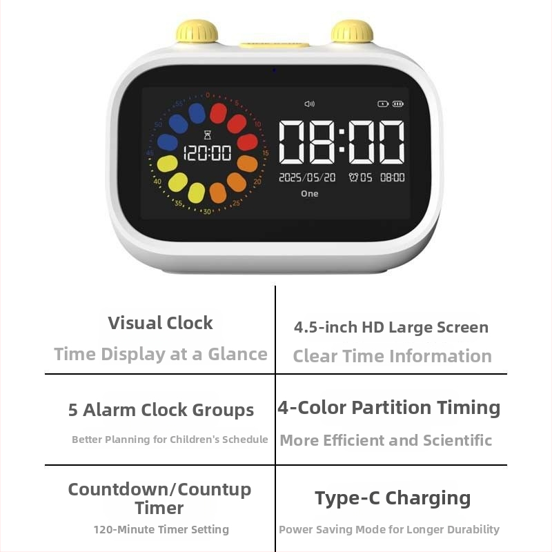 Часовник за деца — самостоятелен таймер за учене с обратно броене, презареждаем, циферблат от закалено стъкло, аналогов дисплей с показалка, ходов механизъм Little Busy Rabbit