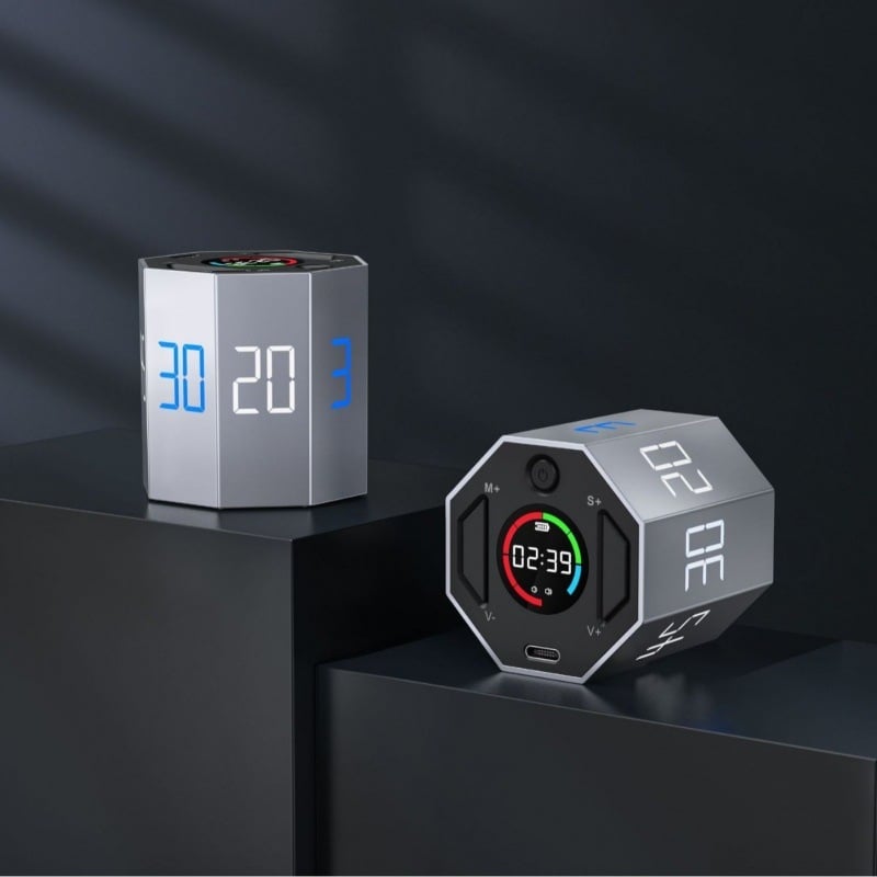 Кухненски таймер с метална обвивка, осмоъгълен дизайн и напомняне за самодисциплина за деца