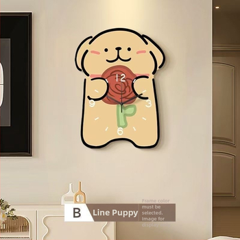 Настолен часовник с куче в стил линии и декоративна картина — едностранен LED/аналогов дисплей, безшумен, презареждаема батерия