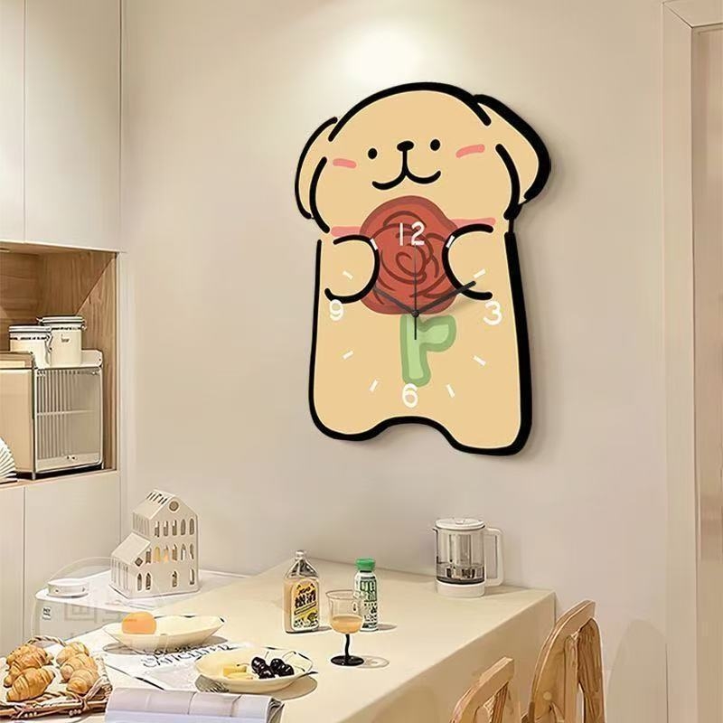 Настолен часовник с куче в стил линии и декоративна картина — едностранен LED/аналогов дисплей, безшумен, презареждаема батерия