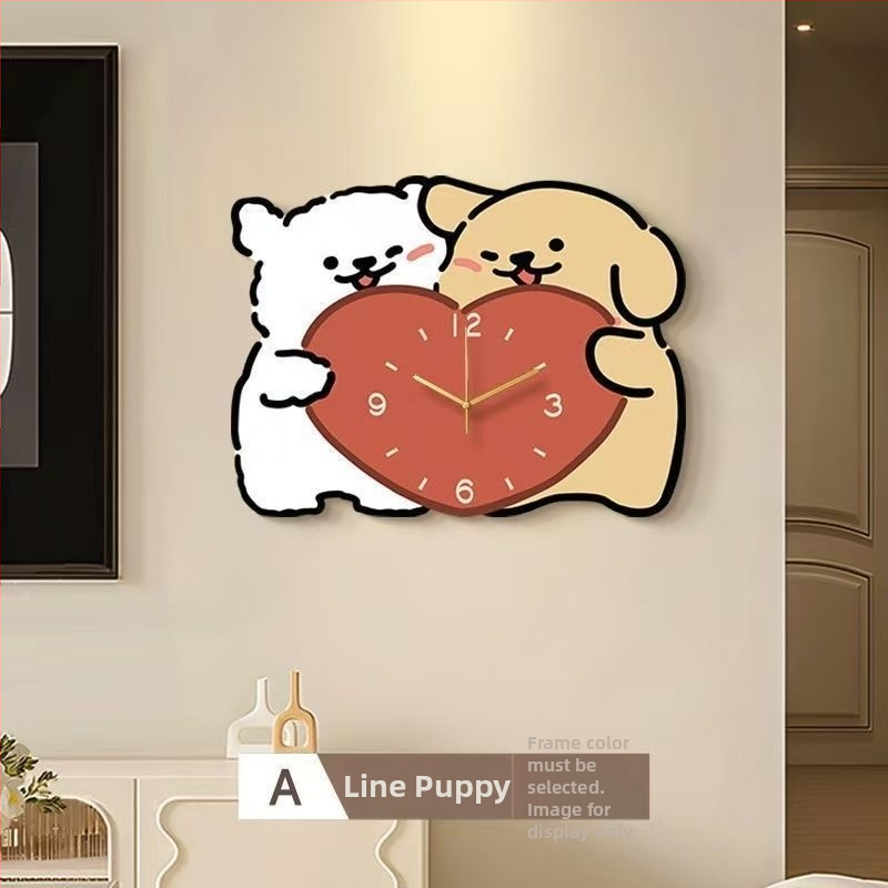 Настолен часовник с куче в стил линии и декоративна картина — едностранен LED/аналогов дисплей, безшумен, презареждаема батерия