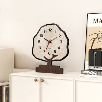 Настолен часовник - едностранен, тих кварцов часовник, захранване с батерии, циферблат от смола, прост и модерен дизайн, Денежно дърво