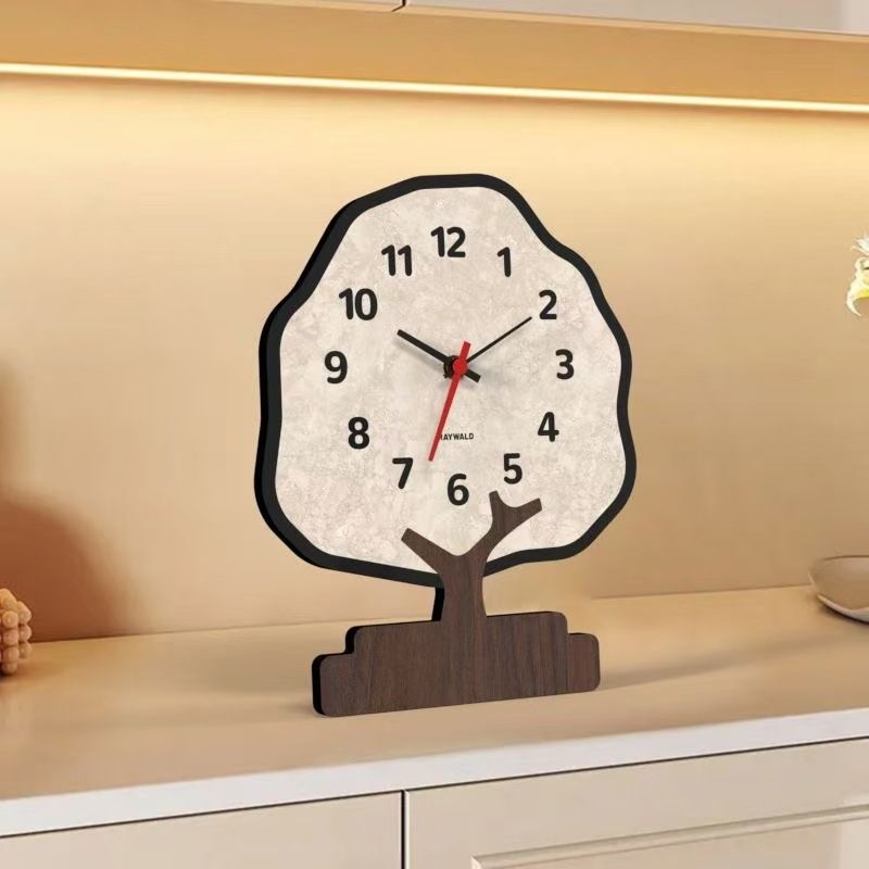 Настолен часовник - едностранен, тих кварцов часовник, захранване с батерии, циферблат от смола, прост и модерен дизайн, Денежно дърво